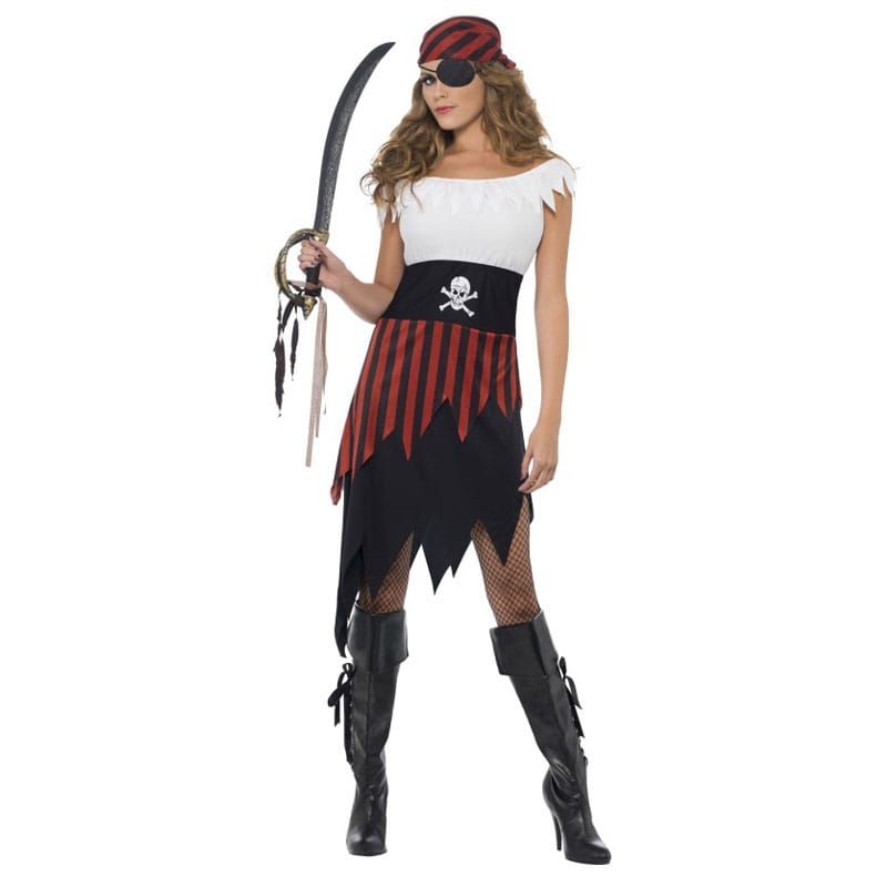 Vestito da Pirata con Bandana a righe per Donna
