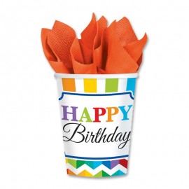8 Bicchieri Happy Birthday Colorati 266 ml 8 Bicchieri Happy Birthday Colorati 266 ml