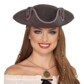 Cappello da Pirata Tricorno Grigio con Bordi Evidenziati