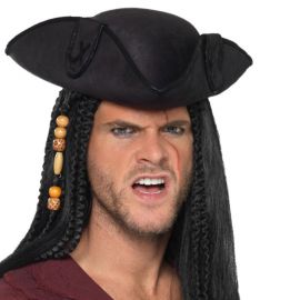 Cappello da Pirata Tricorno Nero con Cuciture