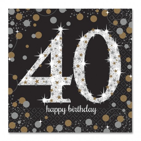 16 Tovaglioli 40 Anni Elegant 33 Cm