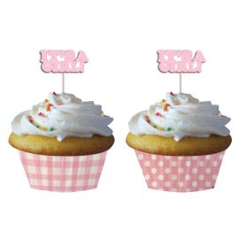 Compleanni ysister 20 Pezzi Avvolgi Muffin Decorativi Cupcake Wrapper Pirottini Carta per Cupcake in Occasione di Matrimoni Baby Shower Feste Bianco e Rosa 