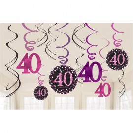 12 Decorazioni appese 40 anni Elegant Pink