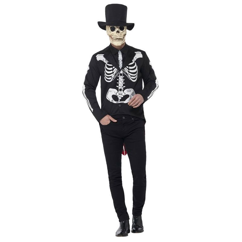Adulto Giorno dei Morti Senor Ossa Maschera Halloween Scheletro Costume NUOVO 