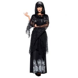 Abito Halloween Donna Strega – Stampa Pipistrelli E Zucche, Vita Alta, Maniche Lunghe, Taglie Comode, Nero