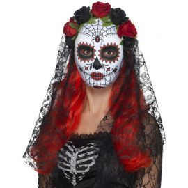 Maschera da Catrina con Velo e Rose