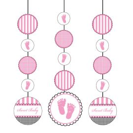 3 Decorazioni Appese Sweet Baby Feet Pink
