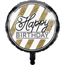 Palloncino Happy Birthday Nero e Oro 45 cm