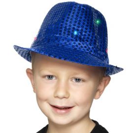 Cappello a Falda Corta con Luci e Paillettes Blu