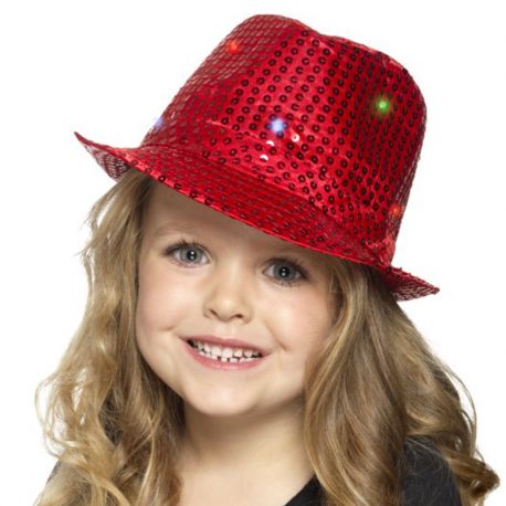 Cappello a Falda Corta con Luci e Paillettes Rosso