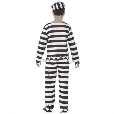 Costume Da Zombie Detenuto Per Bambini, Completo Prigioniero A Righe Con Cappello E Manette, Unisex Taglie 130-150, Per Halloween E Carnevale