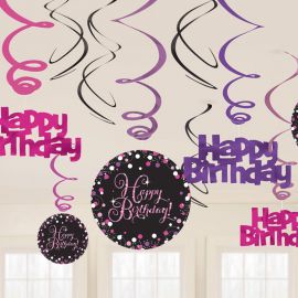 12 Decorazioni Appese Happy Birthday Elegant 