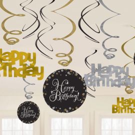 12 Decorazioni Appese Happy Birthday Elegant