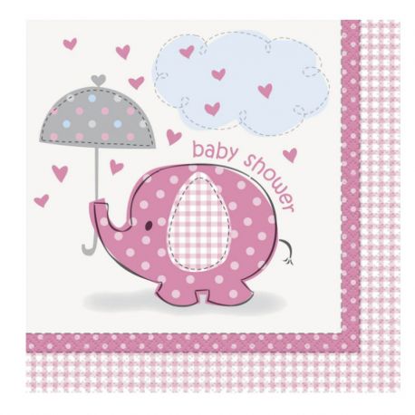 16 Tovaglioli Baby Shower Elefante Bambina 33 cm