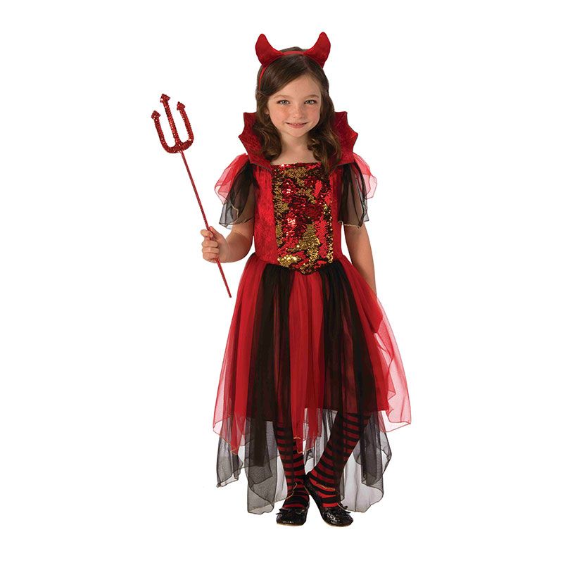 CARNEVALE HALLOWEEN COSTUME VESTITO DIAVOLESSA BAMBINA 8/10 ANNI