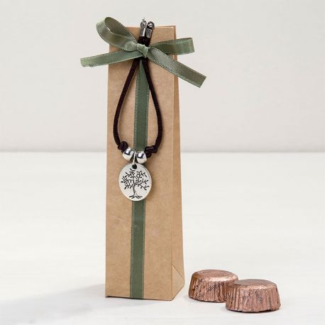 Braccialetto con Medaglietta Albero/Life is a Gift con 2 Cioccolatini