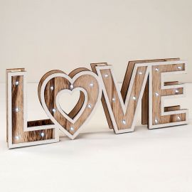 Decorazione in Legno Love Vintage con Luci Led