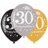 6 Palloncini Happy Birthday Elegant 30 Anni Dorato 28 cm