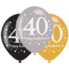 6 Palloncini Happy Birthday Elegant 40 Anni Dorato 28 cm