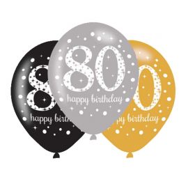 6 Palloncini Happy Birthday Elegant 80 anni dorati 28 cm