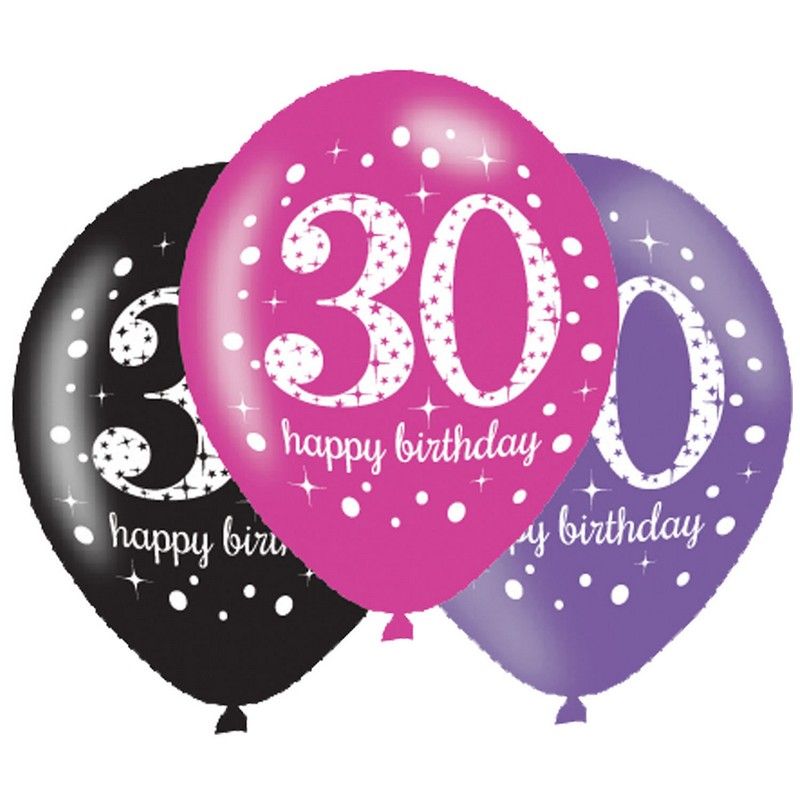 6 Palloncini Happy Birthday Elegant Pink 30 Anni 28 cm