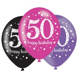 6 Palloncini Happy Birthday Eleganti 50 Anni Rosa 28 cm