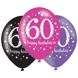 6 Palloncini Happy Birthday Eleganti 60 Anni Rosa 28 cm