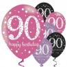 6 Palloncini Happy Birthday Eleganti 90 Anni Rosa 28 cm