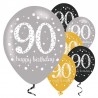 6 Palloncini Happy Birthday Elegant 90 anni dorato 28 cm28 cm