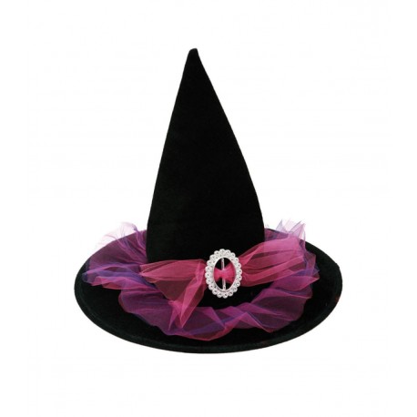 Cappello da Strega Nero con Tulle Fucsia