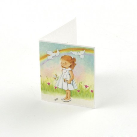 100 Biglietti Libricino Bimba Vestito Bianco e Arcobaleno