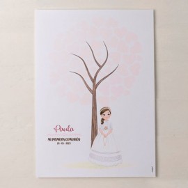 Albero di Impronte Firme Bambina con Rosario 42 cm x 29,5 cm