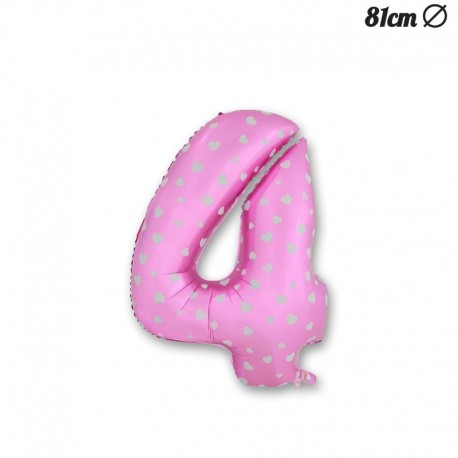 Palloncino Numero 4 Foil Rosa con Cuori 81 cm