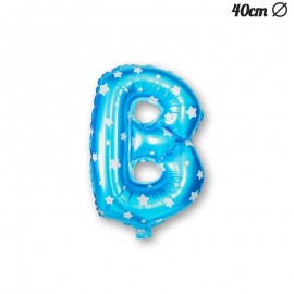 Lettera B Palloncino Foil Azzurro con Stelle 40 cm