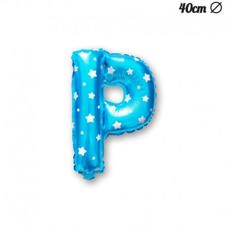 Palloncino Lettera P Foil Azzurro con Stelle 40 cm