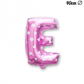 Palloncino Lettera E Foil Rosa con Cuori 40 cm