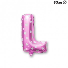 Palloncino Lettera L Foil Rosa con Cuori 40 cm