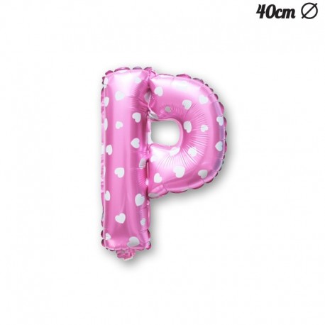 Palloncino Lettera P Foil Rosa con Cuori 40 cm