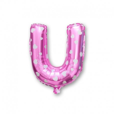 Palloncino Lettera U Foil Rosa con Cuori 40 cm