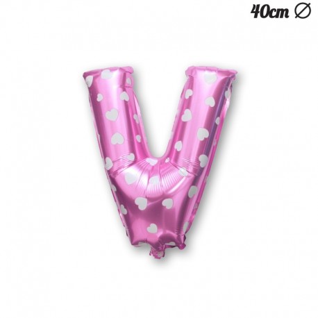 Palloncino Lettera V Foil Rosa con Cuori 40 cm