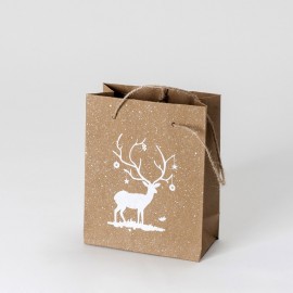 12 Sacchetti di Carta con Disegno Cervo, Maniglie e Glitter 12 x 15 cm