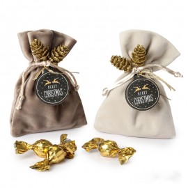 Sacchetti in Velluto con 4 Cioccolatini e Bigliettino Scritta Merry Christmas Online