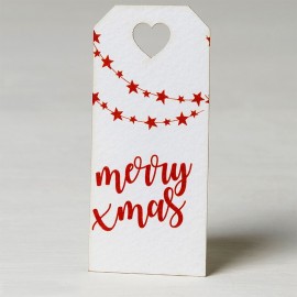 24 Cartoncini Merry Xmas con Festone a Stelle 3x7 cm