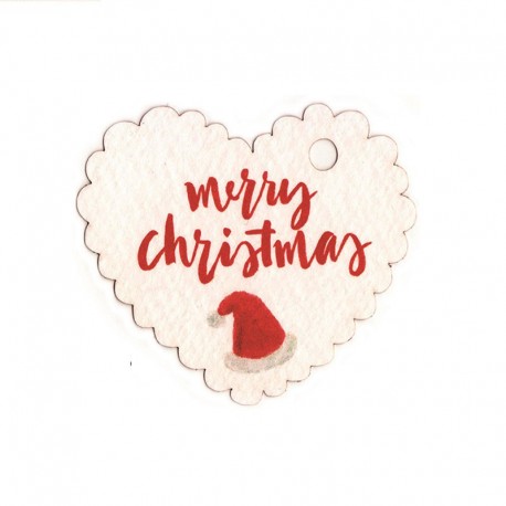 30 Cartoncini a Forma di Cuore Merry Christmas 5x4 cm