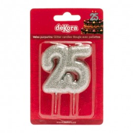 Candela 25 Anniversario Glitterata Argento