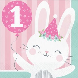 16 Tovaglioli Per Compleanno 1 anno con Coniglietto 33 cm