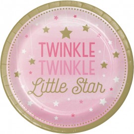 8 Piatti Twinkle 1 Anno Bambina 18 cm Stelline