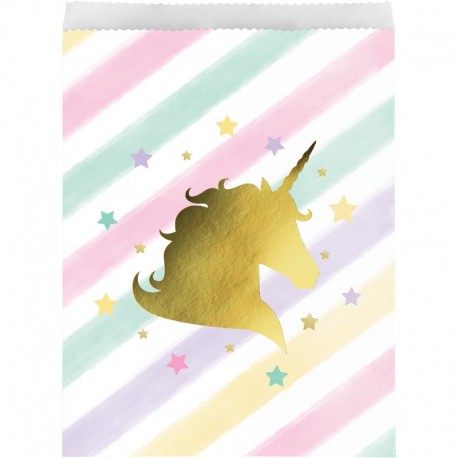 10 Sacchetti Unicorno Foil Dorato di Carta