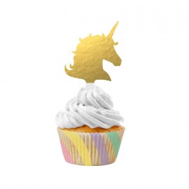 12 Kit Cupcake Unicorno Foil Dorato