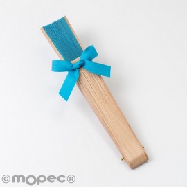 Ventaglio di Legno Naturale e Tessuto Turchese Azzurro 23 cm